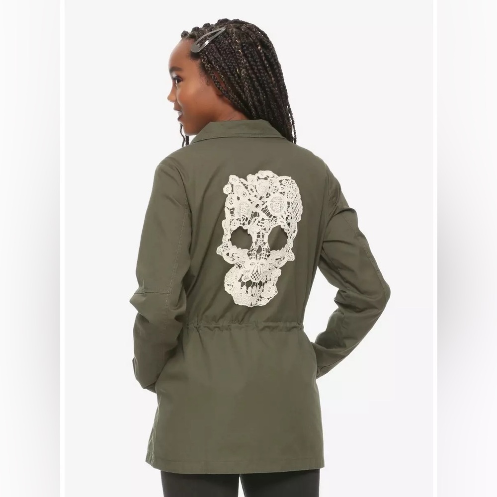 HOT TOPIC Crochet Skull Green CARGO JACKET!